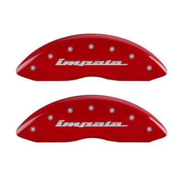 Picture of MGP 4 Caliper Covers Engraved Front & Rear Impala Red finish silver ch