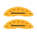 Picture of MGP 4 Caliper Covers Engraved Front & Rear Impala Yellow finish black ch
