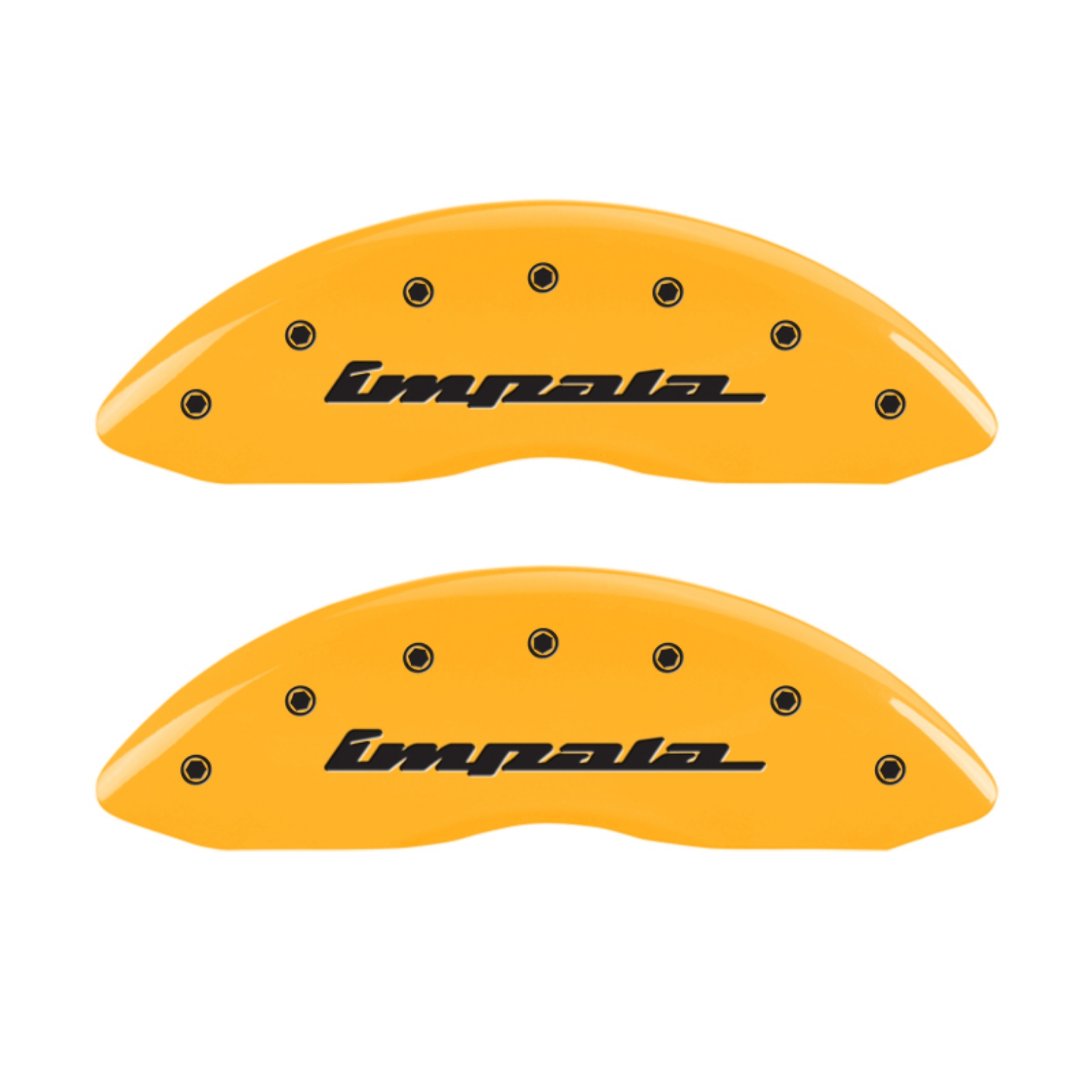Picture of MGP 4 Caliper Covers Engraved Front & Rear Impala Yellow finish black ch