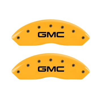 Picture of MGP 4 Caliper Covers Engraved Front & Rear Denali Yellow finish black ch