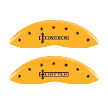 Picture of MGP 4 Caliper Covers Engraved Front & Rear Lincoln Yellow finish black ch