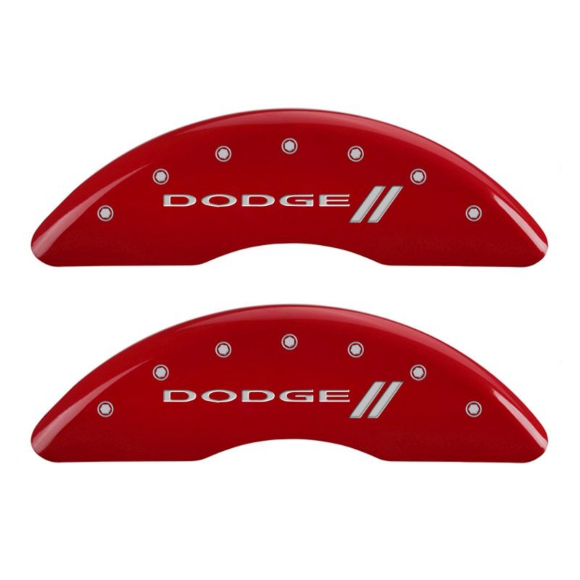 Picture of MGP 4 Caliper Covers Engraved Front & Rear With stripes-Dodge Red finish silver ch