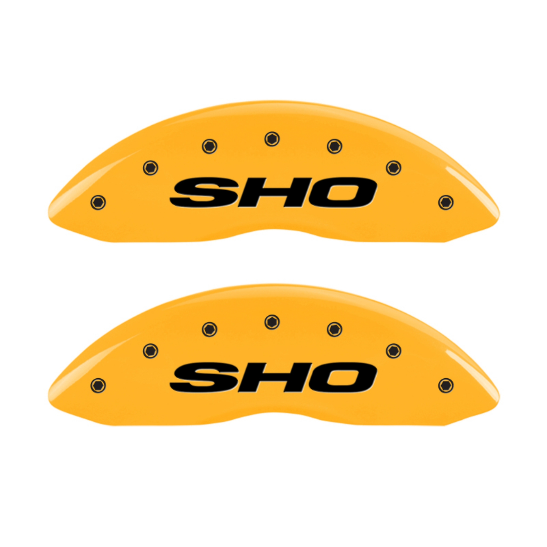 Picture of MGP 4 Caliper Covers Engraved Front & Rear SHO Yellow finish black ch