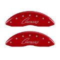Picture of MGP 4 Caliper Covers Engraved Front & Rear Cursive-Camaro Red finish silver ch
