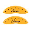 Picture of MGP 4 Caliper Covers Engraved Front & Rear Cursive-Camaro Yellow finish black ch