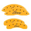 Picture of MGP 4 Caliper Covers Engraved Front & Rear Cursive-Camaro Yellow finish black ch