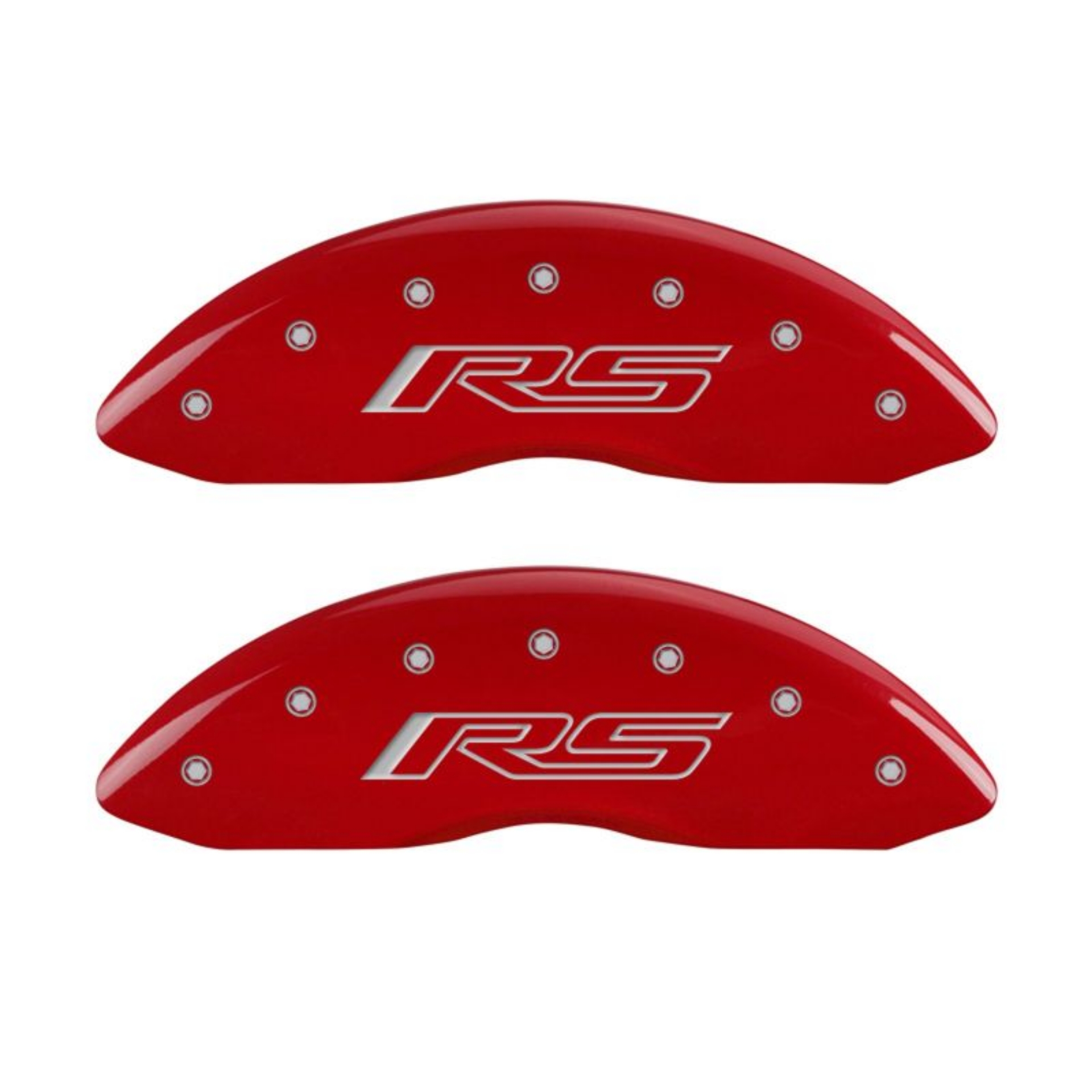 Picture of MGP 4 Caliper Covers Engraved Front & Rear Gen 5-RS Red finish silver ch