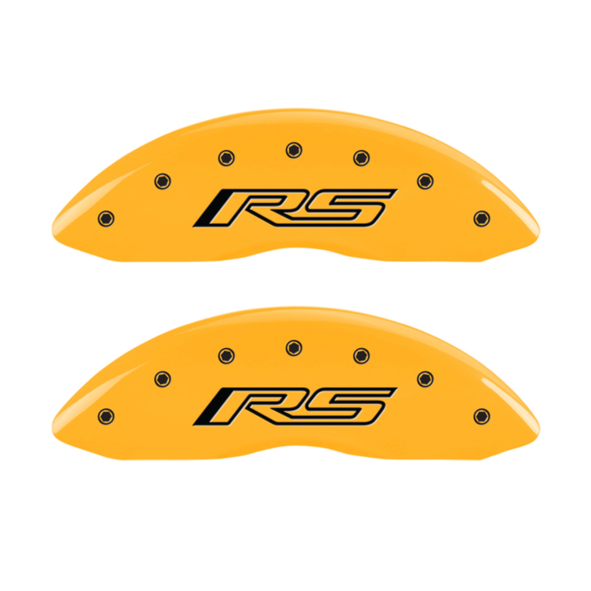 Picture of MGP 4 Caliper Covers Engraved Front & Rear Gen 5-RS Yellow finish black ch