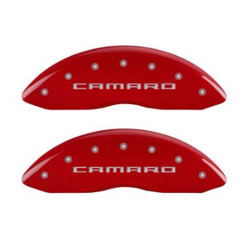 Picture of MGP 4 Caliper Covers Engraved Front & Rear Gen 5-Camaro Red finish silver ch