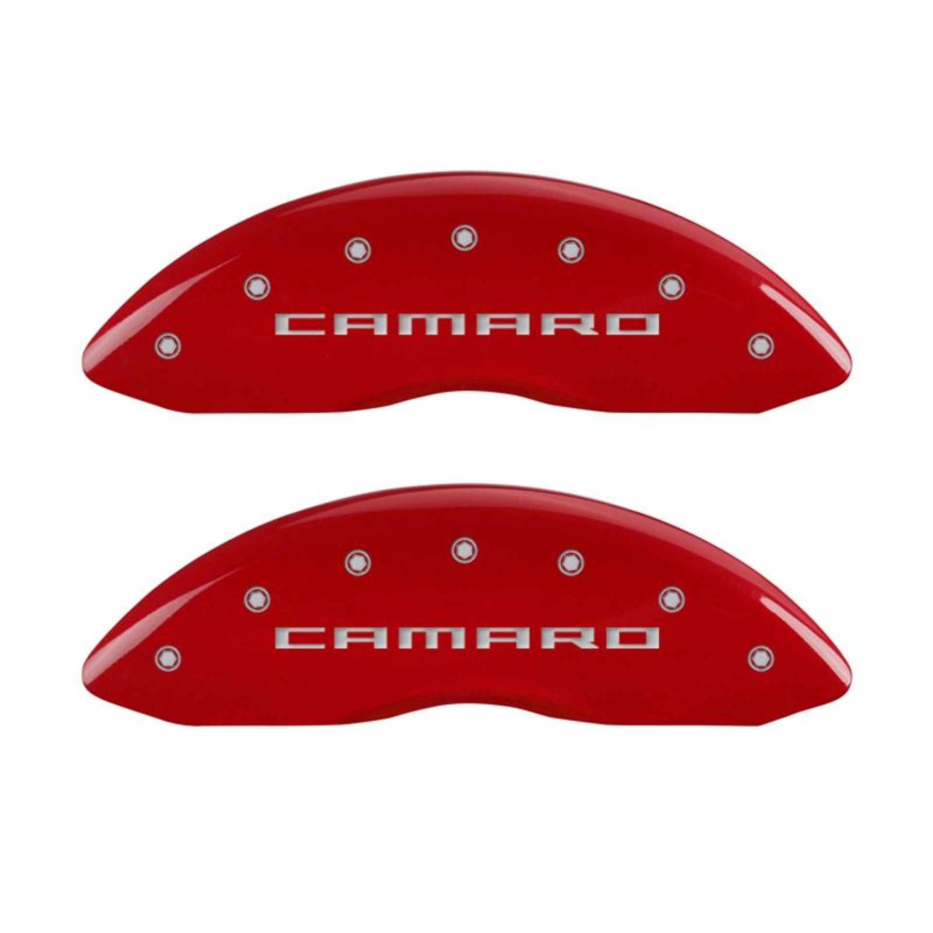 Picture of MGP 4 Caliper Covers Engraved Front Gen 5-Camaro Engraved Rear Gen 5-SS Red finish silver ch