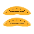 Picture of MGP 4 Caliper Covers Engraved Front Gen 5-Camaro Engraved Rear Gen 5-SS Yellow finish black ch