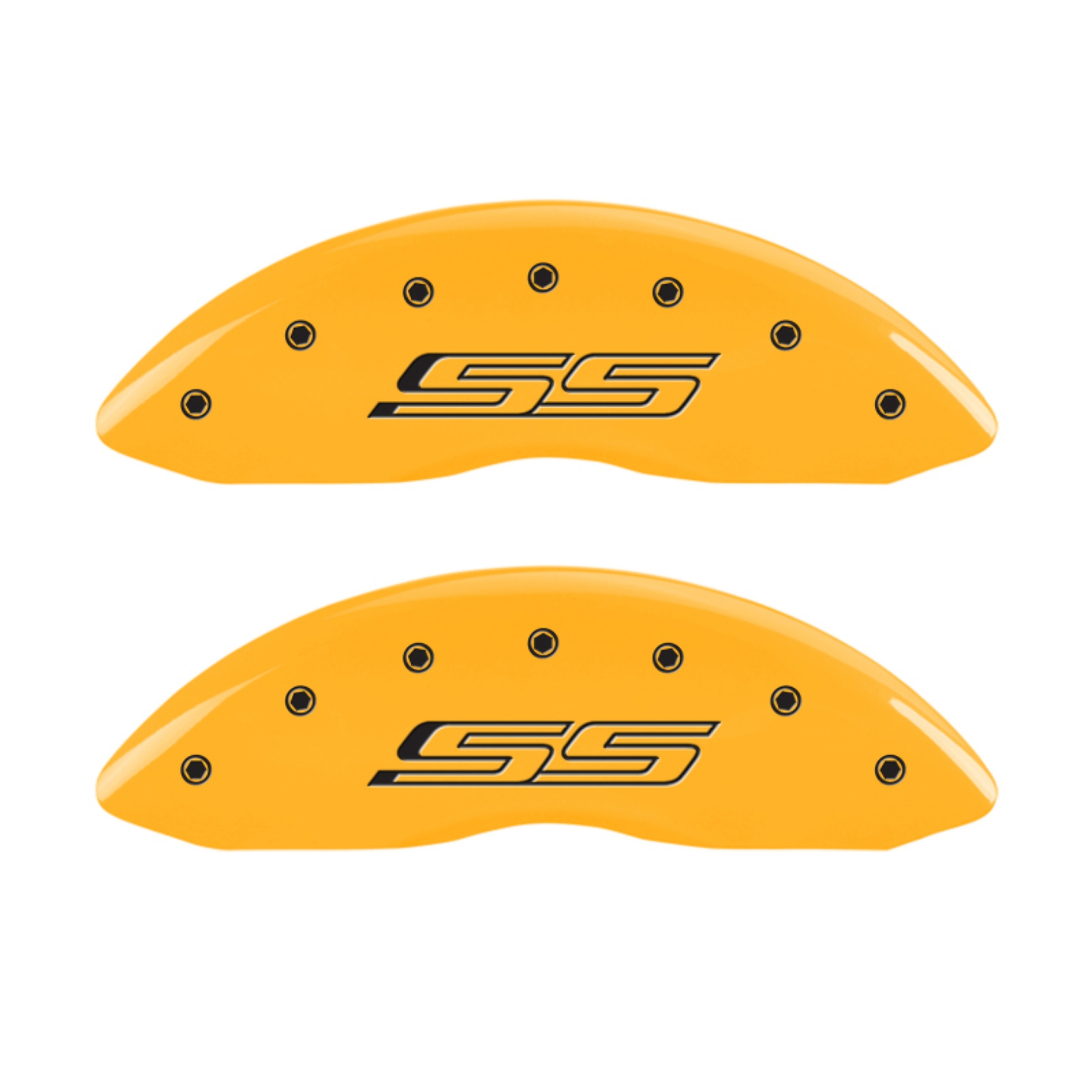 Picture of MGP 4 Caliper Covers Engraved Front & Rear Gen 5-SS Yellow finish black ch