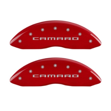 Picture of MGP 4 Caliper Covers Engraved Front Gen 5-Camaro Engraved Rear Gen 5-Z28 Red finish silver ch
