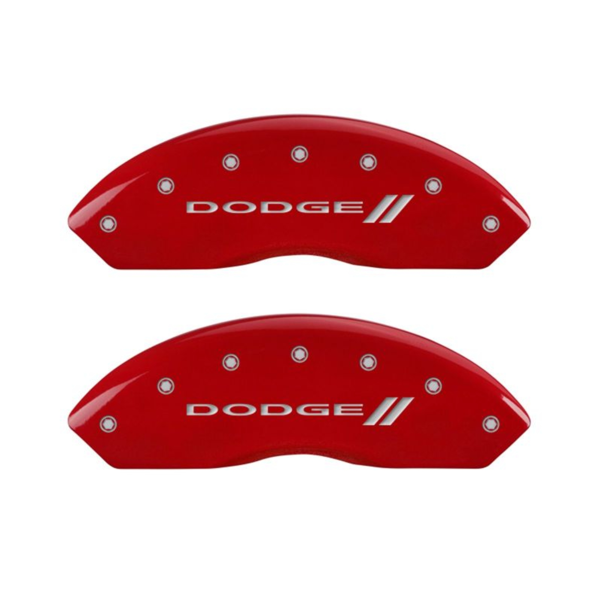 Picture of MGP 4 Caliper Covers Engraved Front & Rear With stripes-Dodge Red finish silver ch