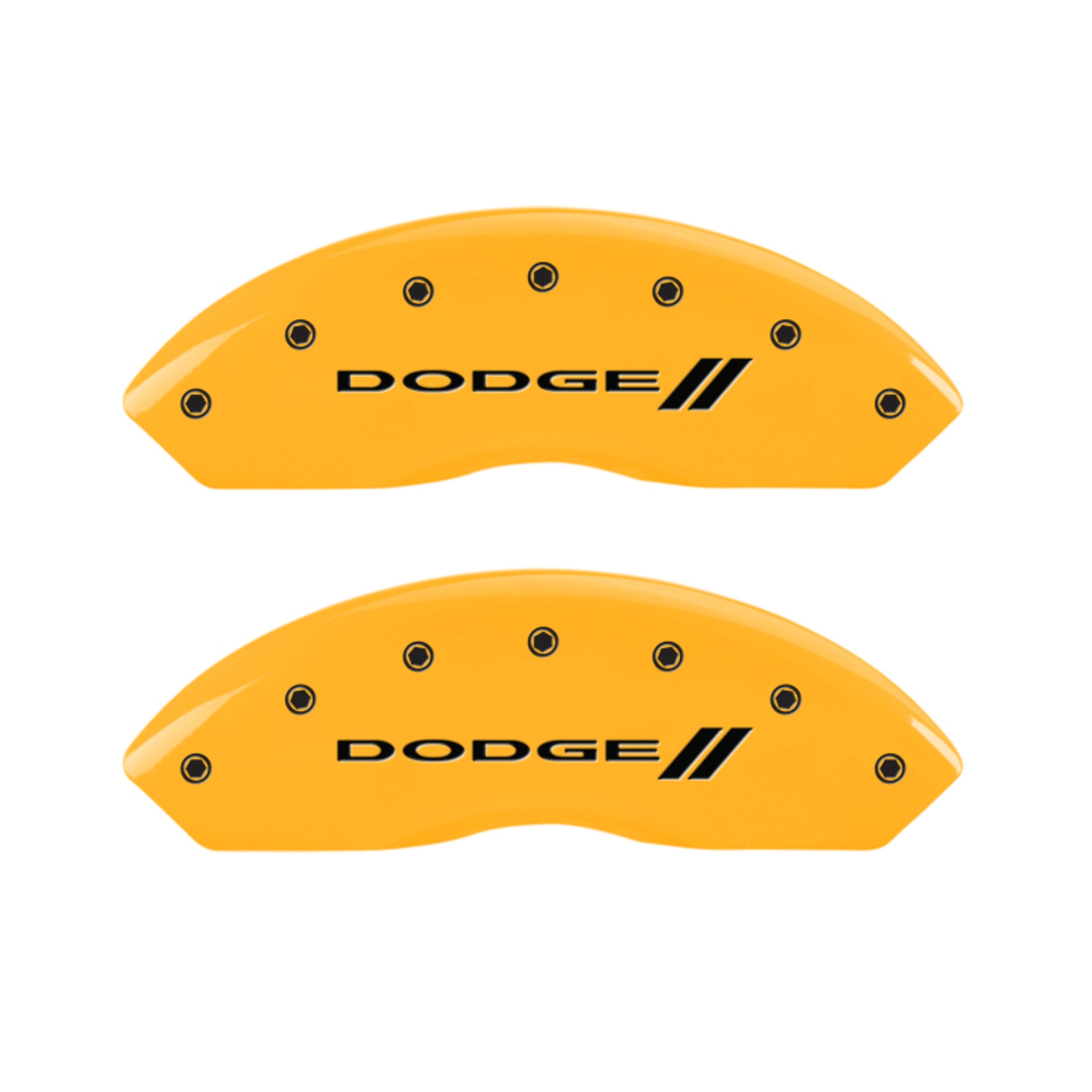 Picture of MGP 4 Caliper Covers Engraved Front & Rear With stripes-Dodge Yellow finish black ch