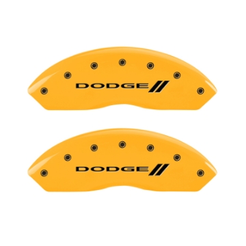 Picture of MGP 4 Caliper Covers Engraved Front & Rear With stripes-Dodge Yellow finish black ch