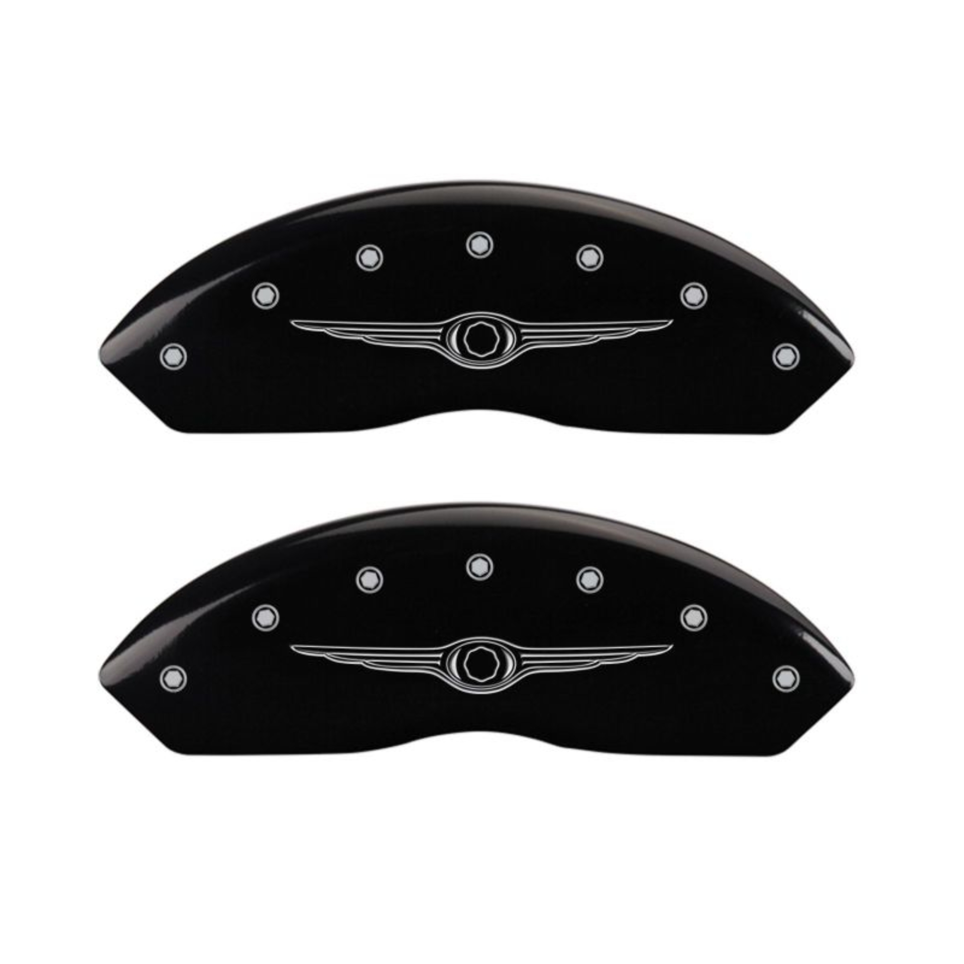 Picture of MGP 4 Caliper Covers Engraved Front & Rear Style 1-Chrysler Wing Black finish silver ch