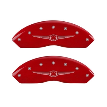 Picture of MGP 4 Caliper Covers Engraved Front & Rear Style 1-Chrysler Wing Red finish silver ch