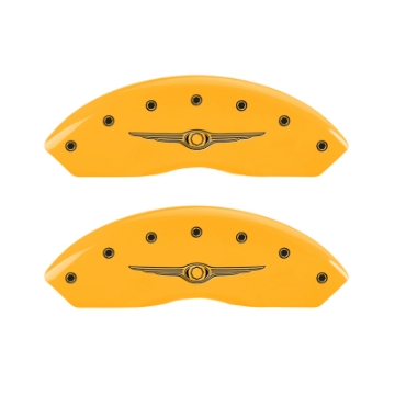 Picture of MGP 4 Caliper Covers Engraved Front & Rear Style 1-Chrysler Wing Yellow finish black ch