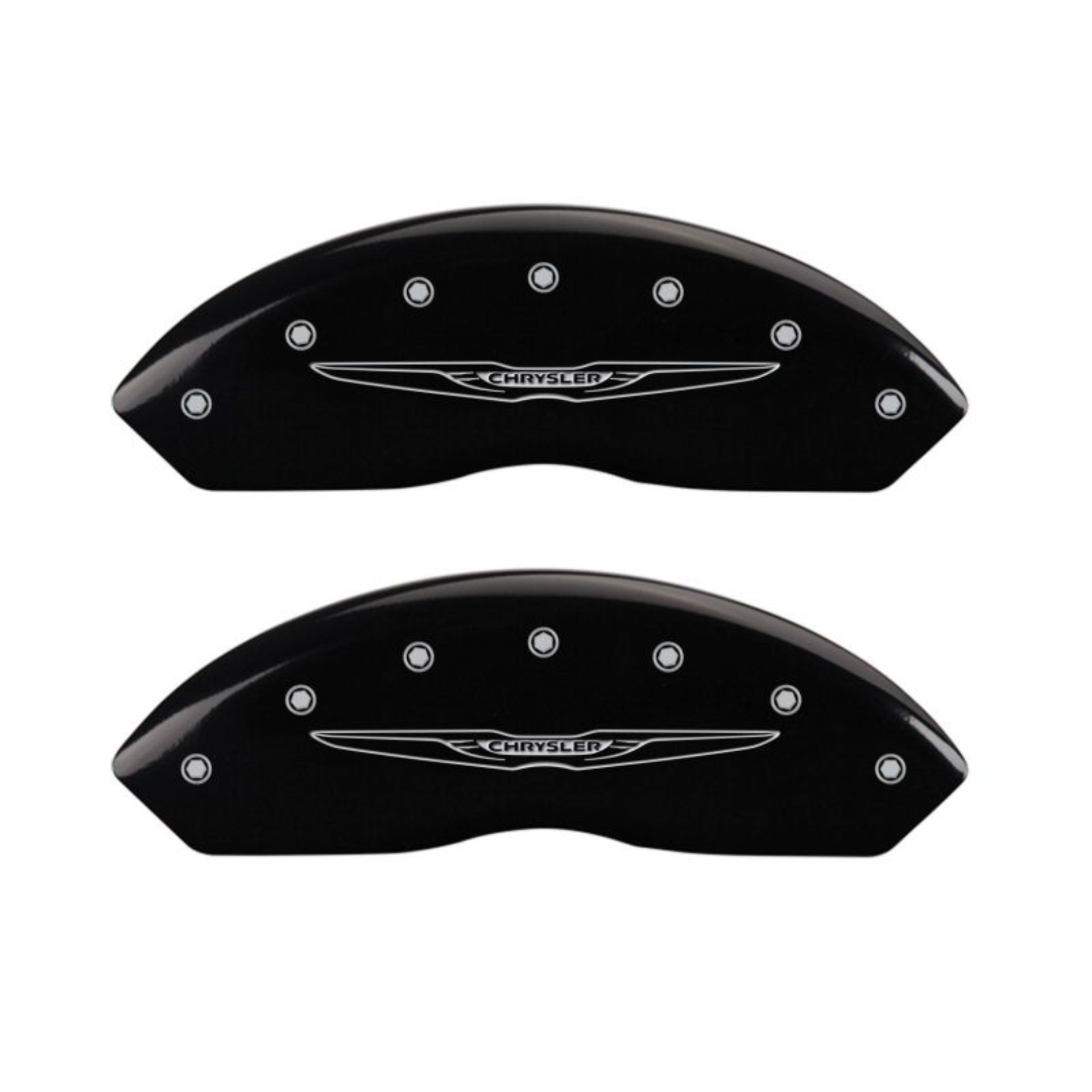 Picture of MGP 4 Caliper Covers Engraved Front & Rear Style 2-Chrysler Wing Black finish silver ch