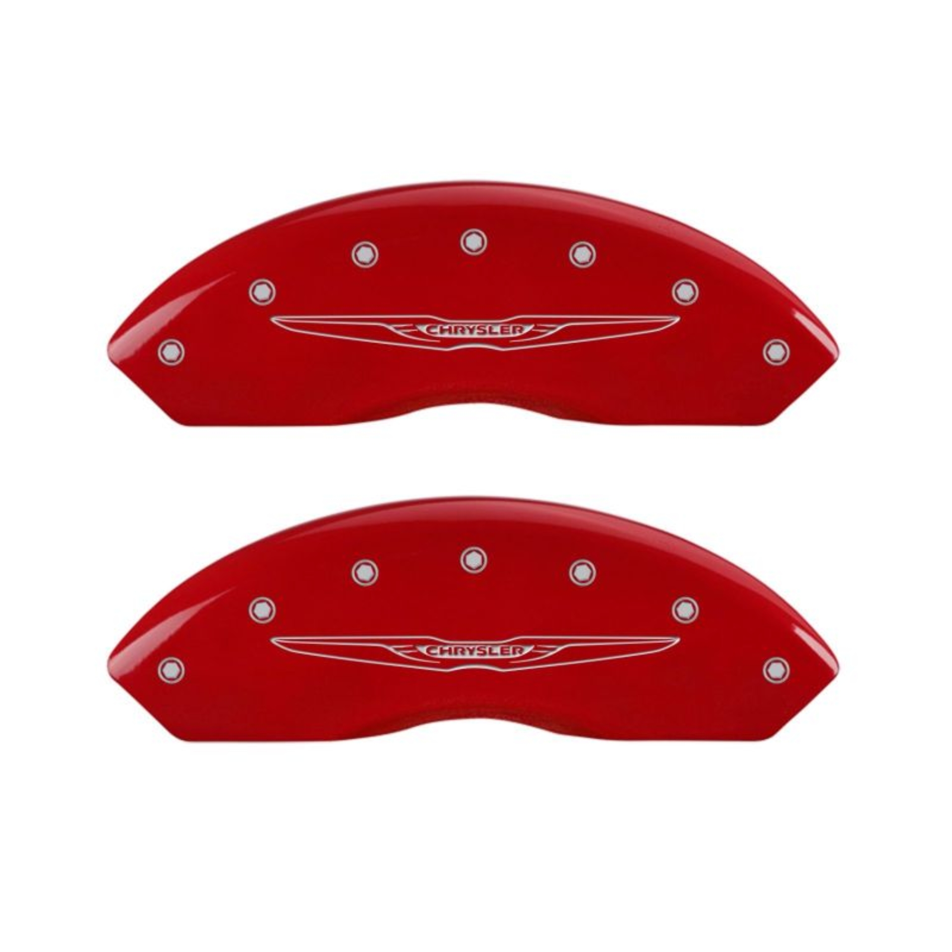 Picture of MGP 4 Caliper Covers Engraved Front & Rear Style 2-Chrysler Wing Red finish silver ch