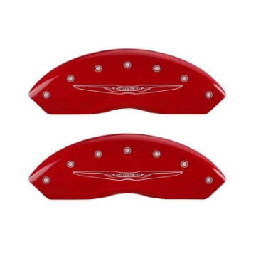Picture of MGP 4 Caliper Covers Engraved Front & Rear Style 2-Chrysler Wing Red finish silver ch