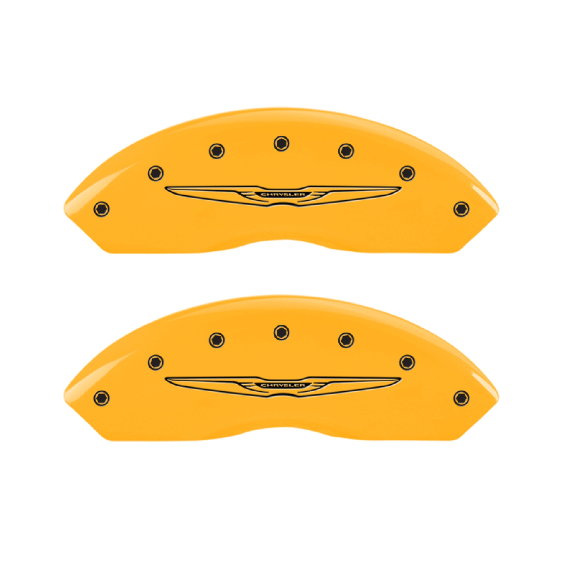 Picture of MGP 4 Caliper Covers Engraved Front & Rear Style 2-Chrysler Wing Yellow finish black ch