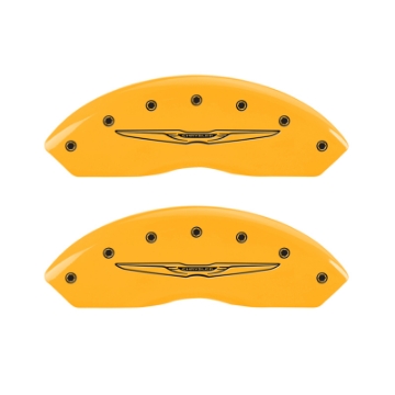 Picture of MGP 4 Caliper Covers Engraved Front & Rear Style 2-Chrysler Wing Yellow finish black ch