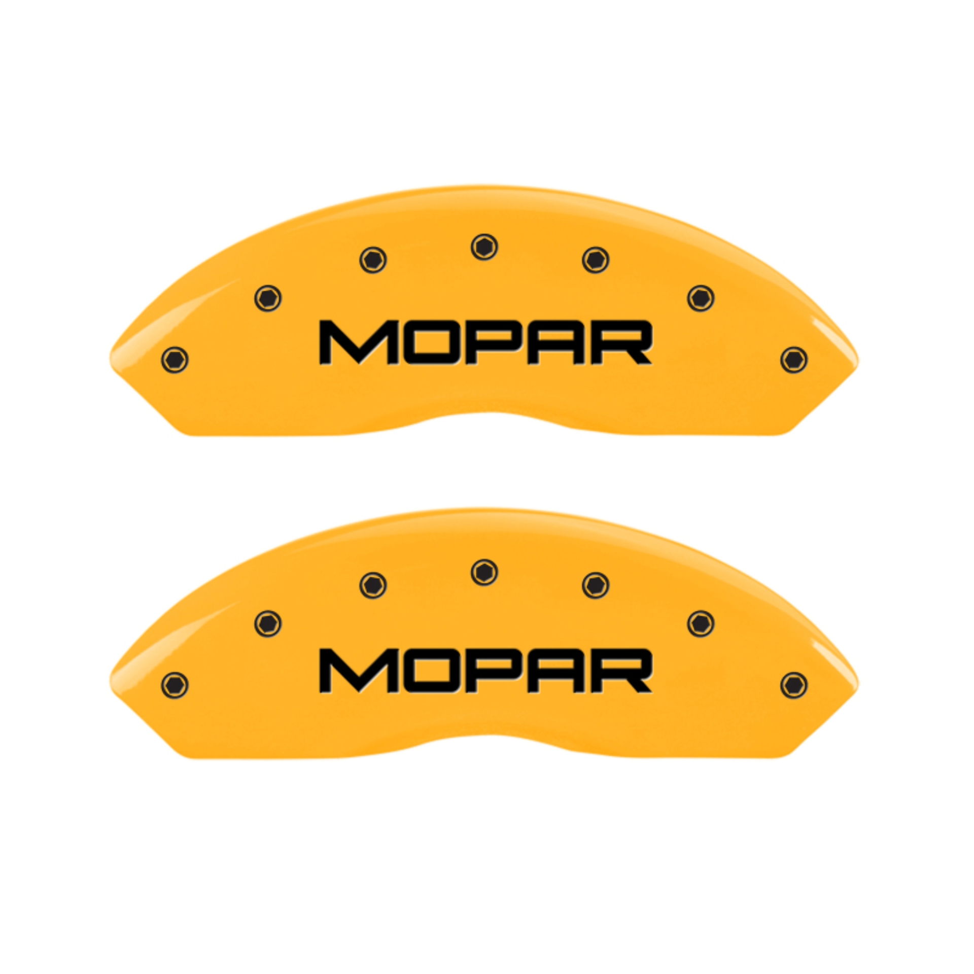 Picture of MGP 4 Caliper Covers Engraved Front & Rear MOPAR Yellow finish black ch
