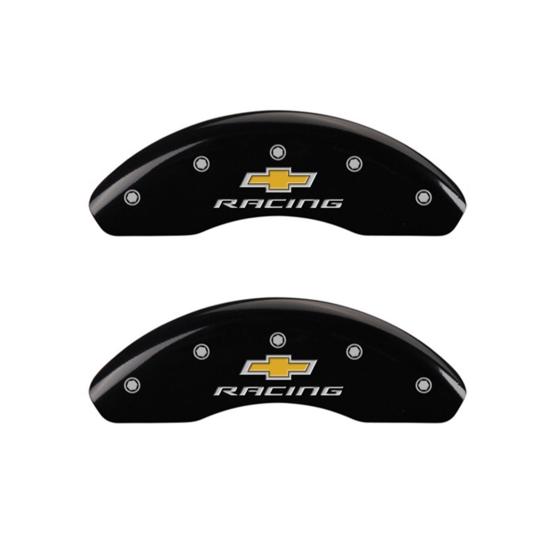 Picture of MGP Front set 2 Caliper Covers Engraved Front Chevy racing Black finish silver ch