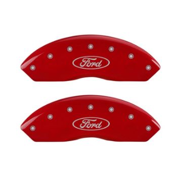 Picture of MGP Front set 2 Caliper Covers Engraved Front Oval logo-Ford Red finish silver ch