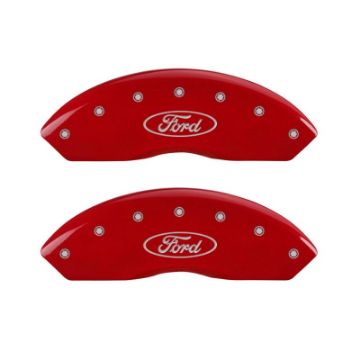 Picture of MGP Front set 2 Caliper Covers Engraved Front Oval logo-Ford Red finish silver ch