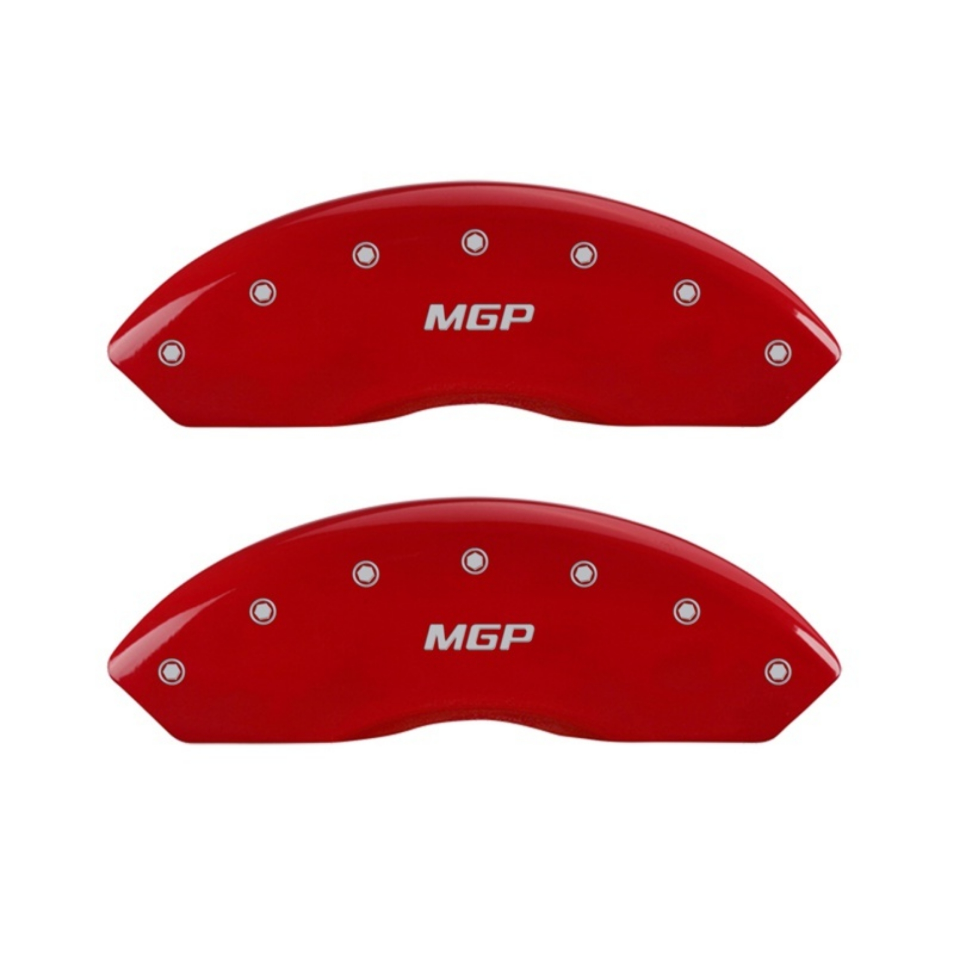 Picture of MGP Front set 2 Caliper Covers Engraved Front MGP Red finish silver ch