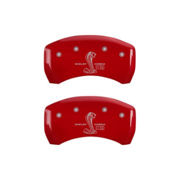 Picture of MGP Rear set 2 Caliper Covers Engraved Rear GT350 Shelby & Cobra Red finish silver ch