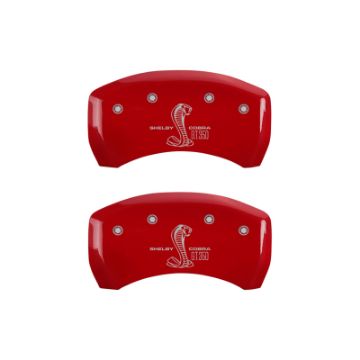 Picture of MGP Rear set 2 Caliper Covers Engraved Rear GT350 Shelby & Cobra Red finish silver ch