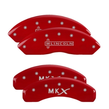 Picture of MGP 4 Caliper Covers Engraved Front Lincoln Engraved Rear MKX Red finish silver ch