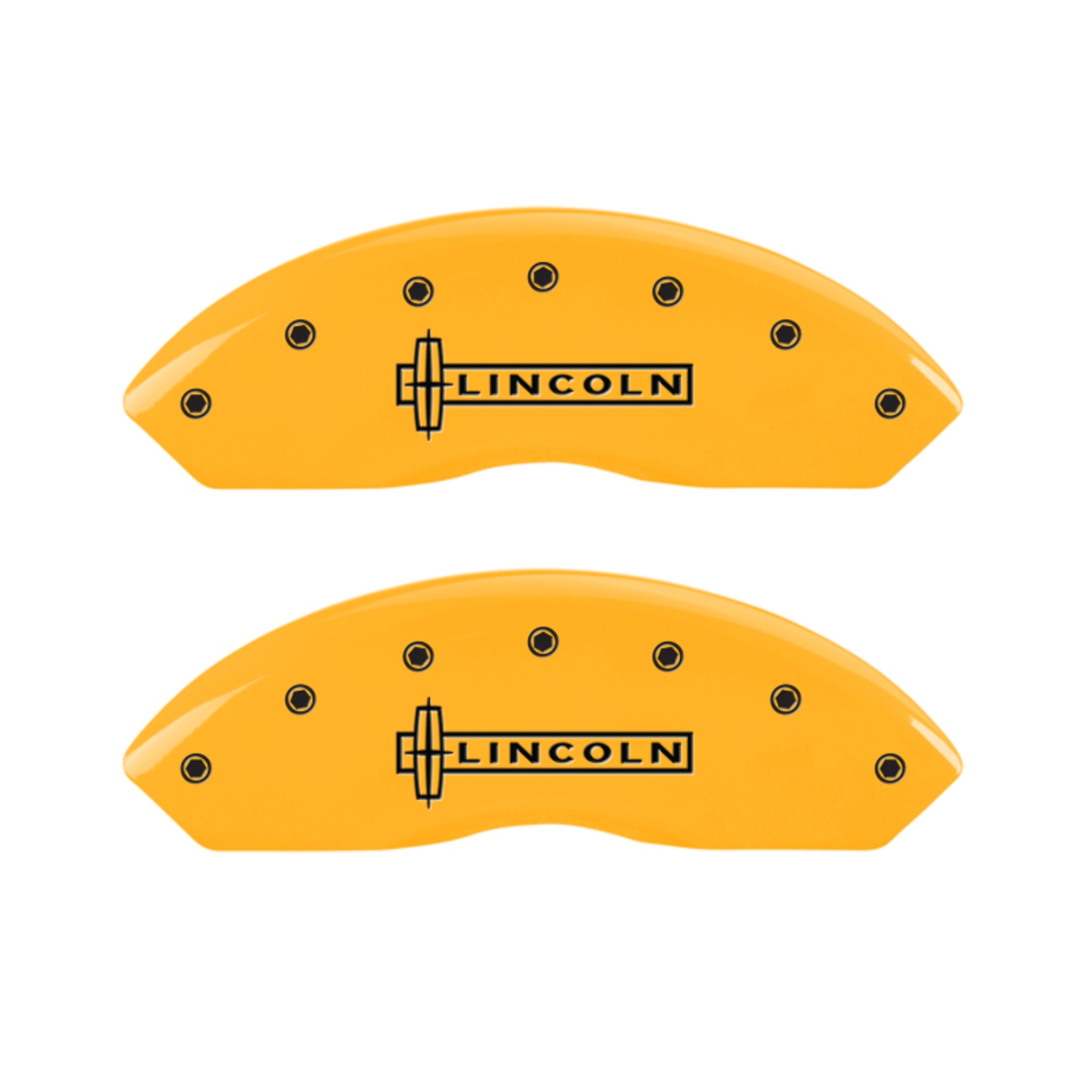 Picture of MGP 4 Caliper Covers Engraved Front Lincoln Engraved Rear MKX Yellow finish black ch
