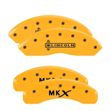 Picture of MGP 4 Caliper Covers Engraved Front Lincoln Engraved Rear MKX Yellow finish black ch