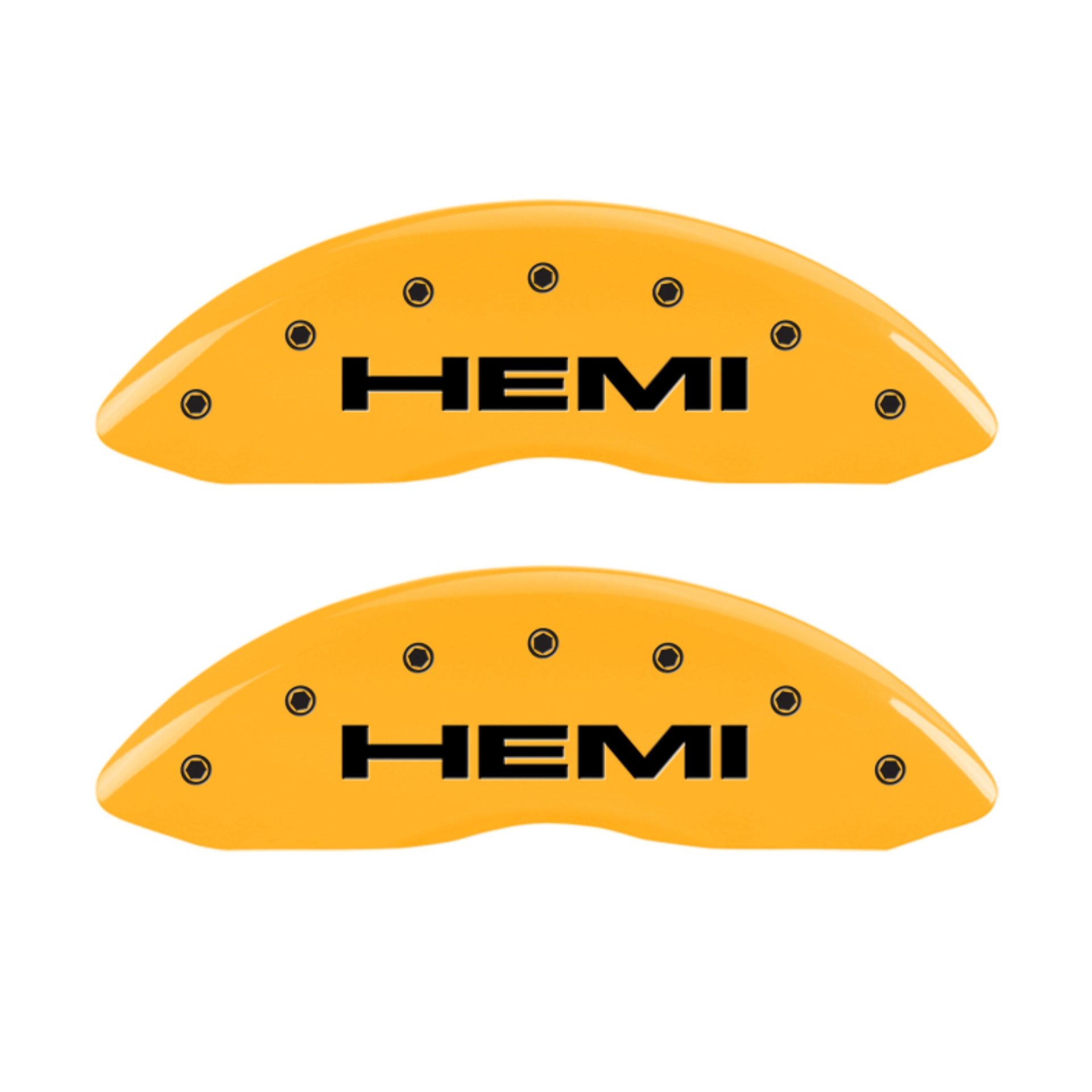 Picture of MGP 4 Caliper Covers Engraved Front & Rear Hemi Yellow finish black ch