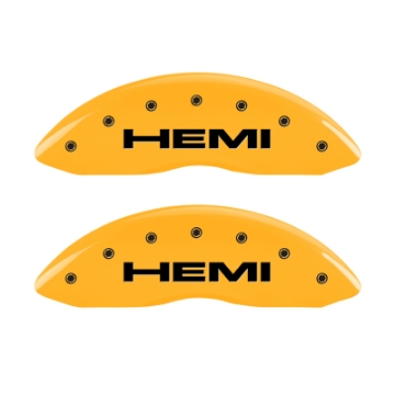 Picture of MGP 4 Caliper Covers Engraved Front & Rear Hemi Yellow finish black ch