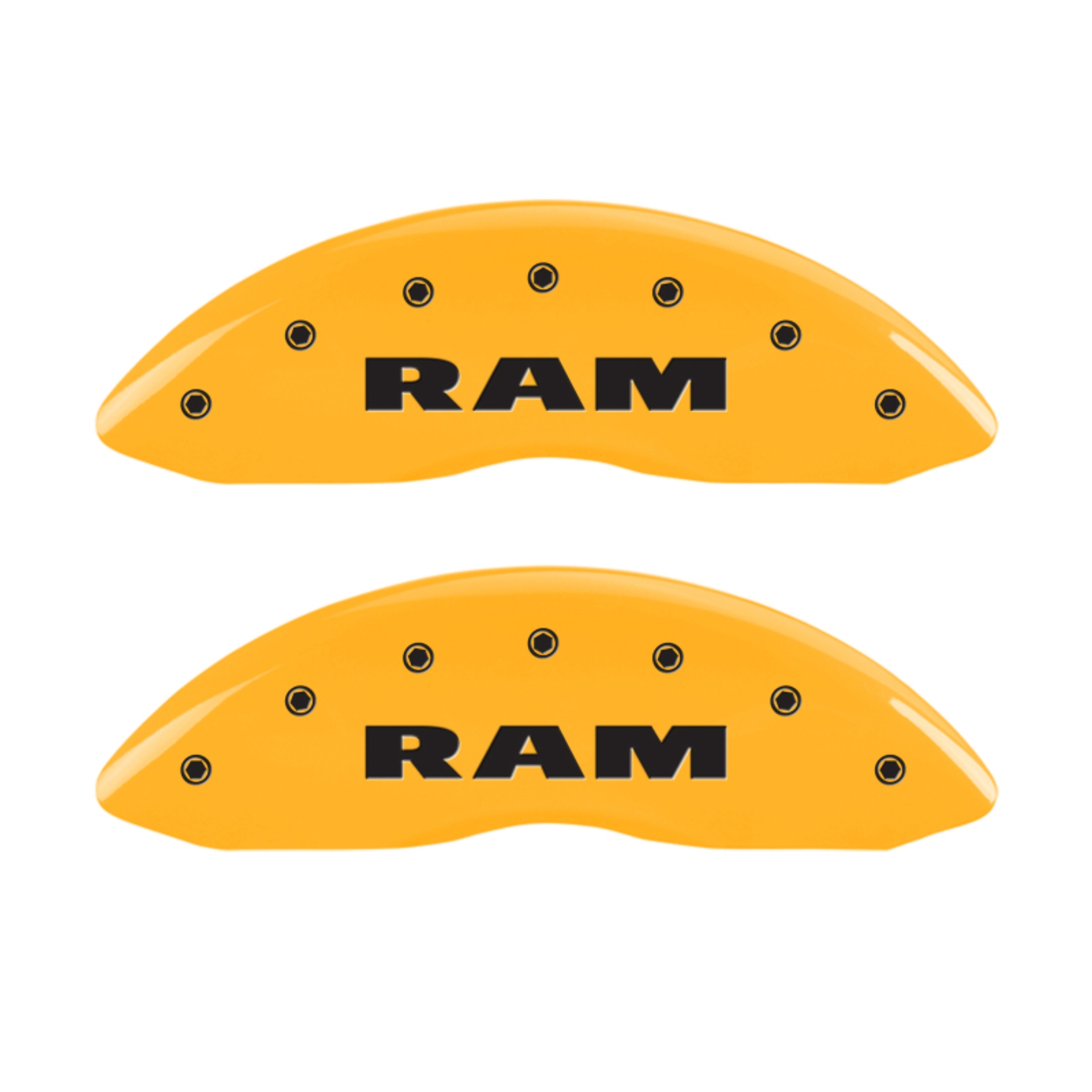 Picture of MGP 4 Caliper Covers Engraved Front & Rear RAM Yellow finish black ch