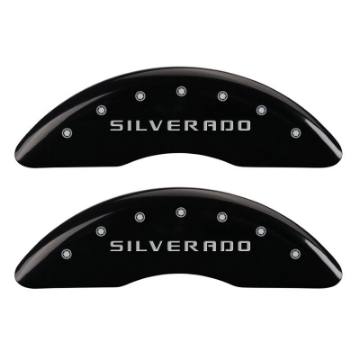 Picture of MGP 4 Caliper Covers Engraved Front & Rear Silverado Black finish silver ch