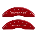 Picture of MGP 4 Caliper Covers Engraved Front & Rear Silverado Red finish silver ch