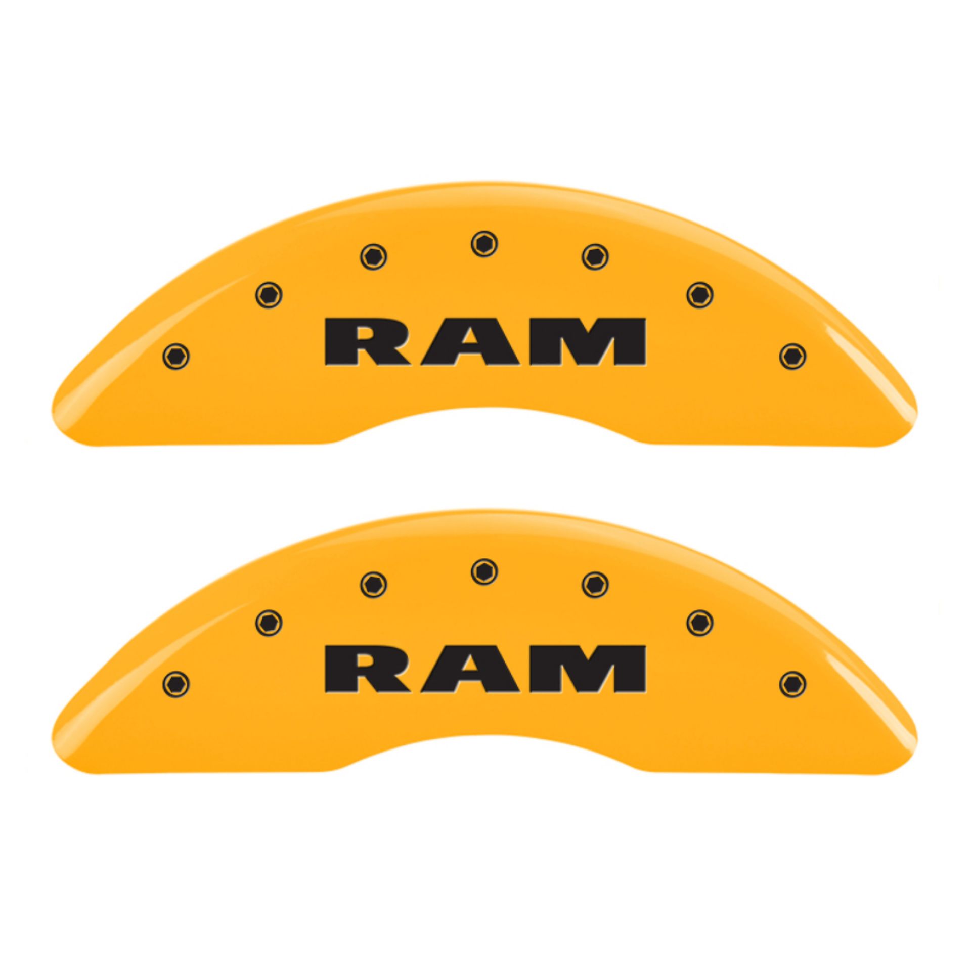 Picture of MGP 4 Caliper Covers Engraved Front & Rear RAM Yellow finish black ch