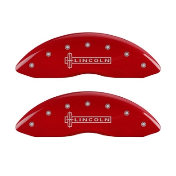 Picture of MGP 4 Caliper Covers Engraved Front Lincoln Engraved Rear MKT Red finish silver ch