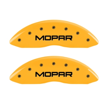 Picture of MGP 4 Caliper Covers Engraved Front & Rear MOPAR Yellow finish black ch