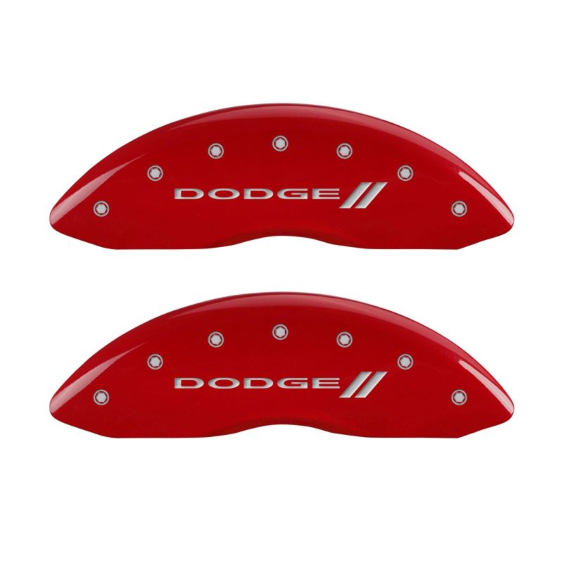 Picture of MGP 4 Caliper Covers Engraved Front & Rear With stripes-Dodge Red finish silver ch
