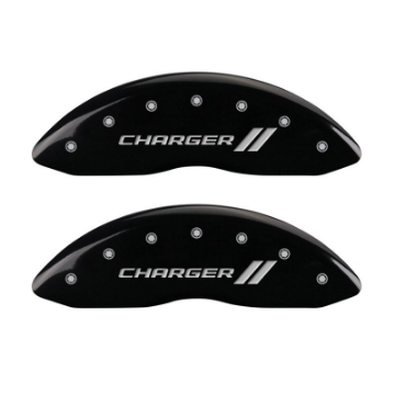 Picture of MGP 4 Caliper Covers Engraved Front & Rear With stripes-Charger Black finish silver ch