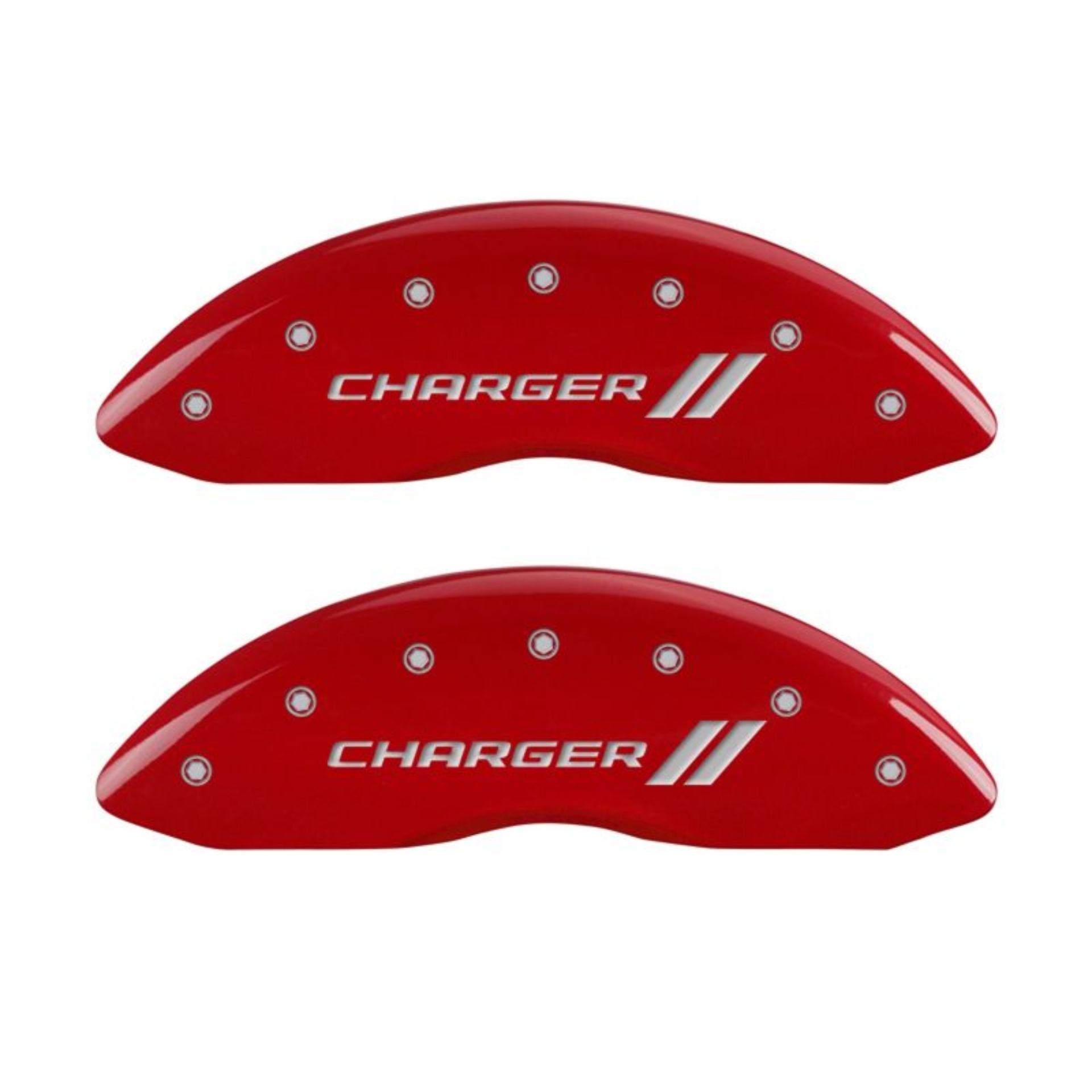 Picture of MGP 4 Caliper Covers Engraved Front & Rear With stripes-Charger Red finish silver ch
