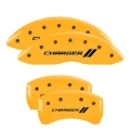 Picture of MGP 4 Caliper Covers Engraved Front & Rear With stripes-Charger Yellow finish black ch